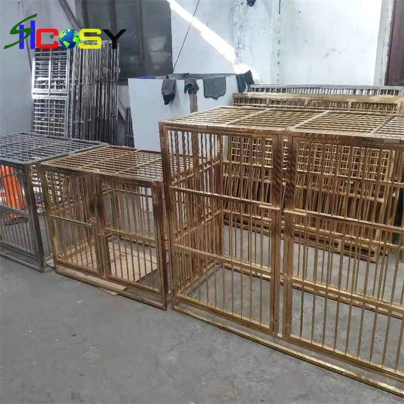 Размер L 108X75X98cm горячая Распродажа Золотая клетка для собак из нержавеющей стали Однослойная двойная