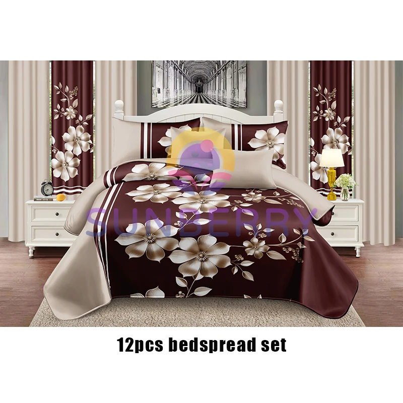 Factory Wholesale Home Bedding Sets with Matching Curtains Cotton Filling Bedspread Set Bed Sheet 12 Pieces Curtain Bedding Set