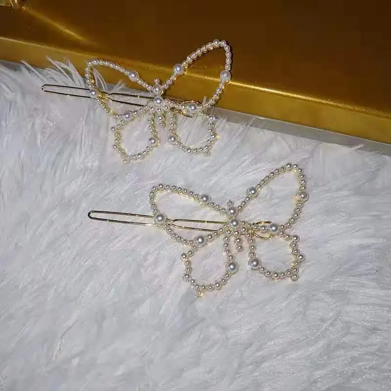 Pearl Hair Ornaments Parallel Time And Space Half Tied Hair Clip South Korea Bow Knot Hairpin Net Red Top Clip Headwear