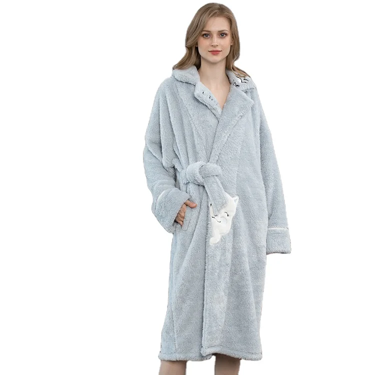 Winter Bathrobe Women Flannel Home Clothes Coral Velvet Warm Pajamas