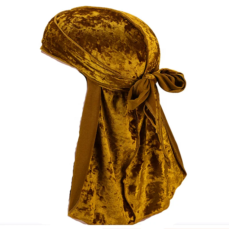 Turban Sleep Soft Crushed Velvet Durag Headwraps with Long Tail and Wide Straps