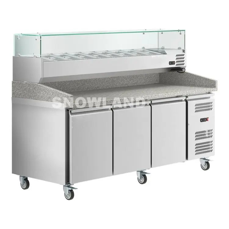 Commercial Marble Top Refrigerated Pizza Makeline Prep Table Freezer With Overhead Cold Pans