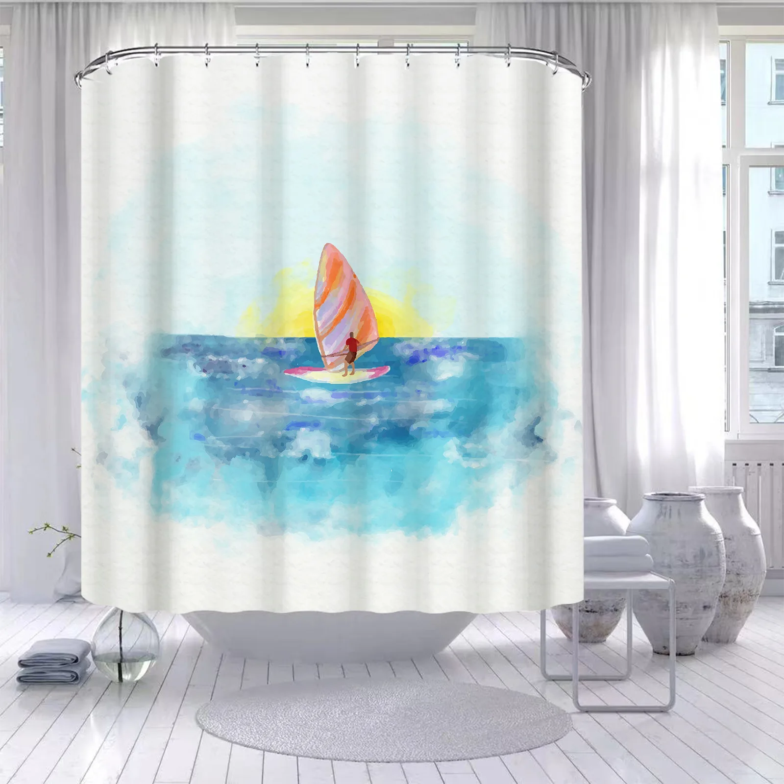 Nautical Fantasy Ocean Vintage Shower Curtain Bathroom Decor With Hooks
