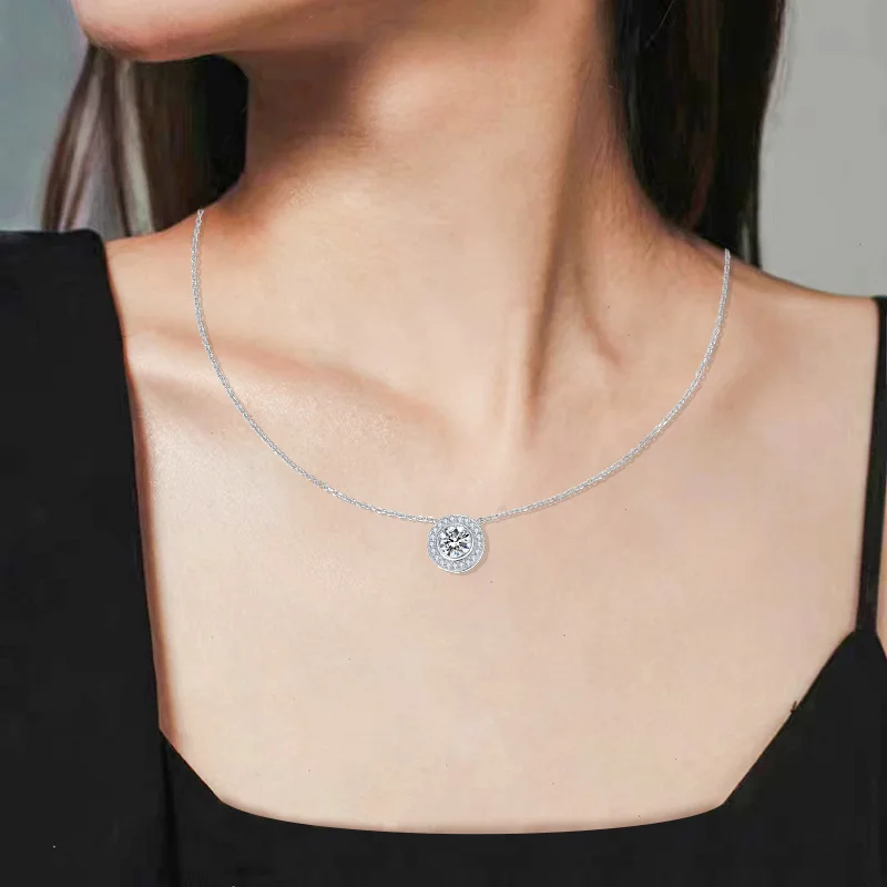 De Chic Pass Diamond Tester Classic D Color White Full Moissanite Necklace 925 Sterling Silver Round Bubble Pendant Jewelry