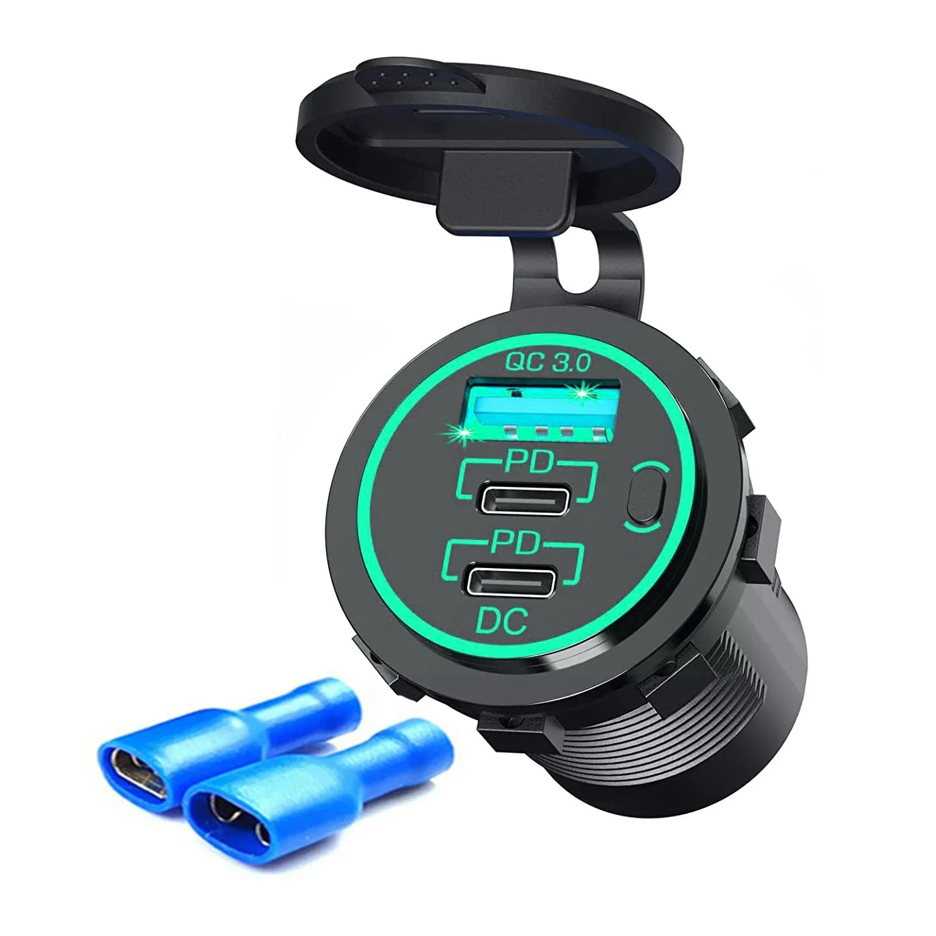12V USB Outlet 78W for iPhone  Dual PD QC3.0 Dual USB Charger Socket with Switch  Aluminum Power  for Marine Motorcycle Truck