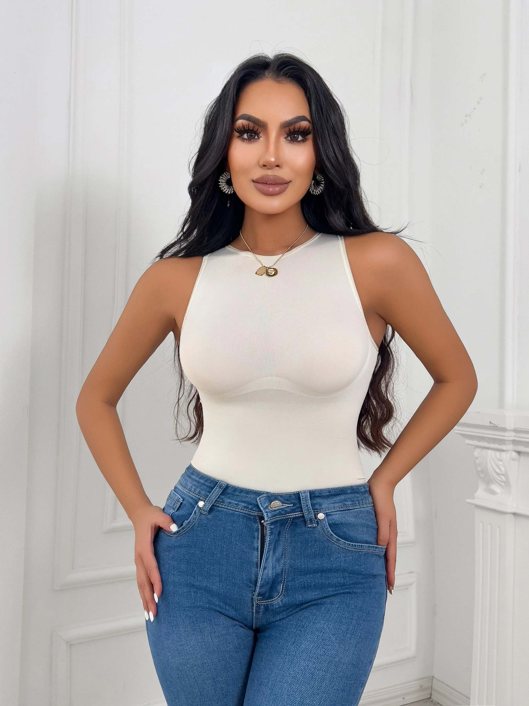 Fashion Seamless round neck Shapewear Tanktop for Women Bodysuits  Daily Wear Wholesale Fabric Supply Plus Size