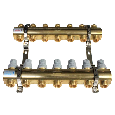 HF216B 7 way underfloor heating water mixing temperature control distribution center brass manifolds