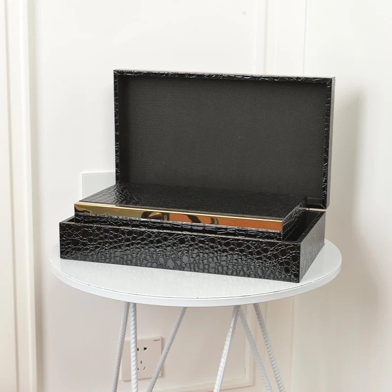 3 sets of luxury leather imitation crocodile skin storage box  Oorgainzer wooden trunk  box storage