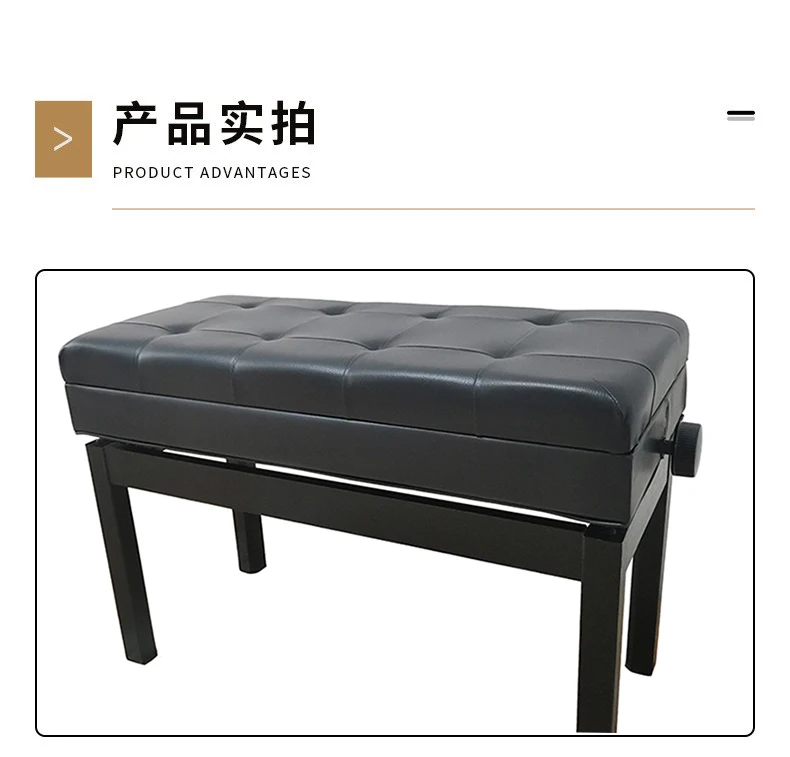 Classical Double Piano Stool Duet Keyboard Bench Storage Wide Seat Faux Leather Black Piano Stool Bench