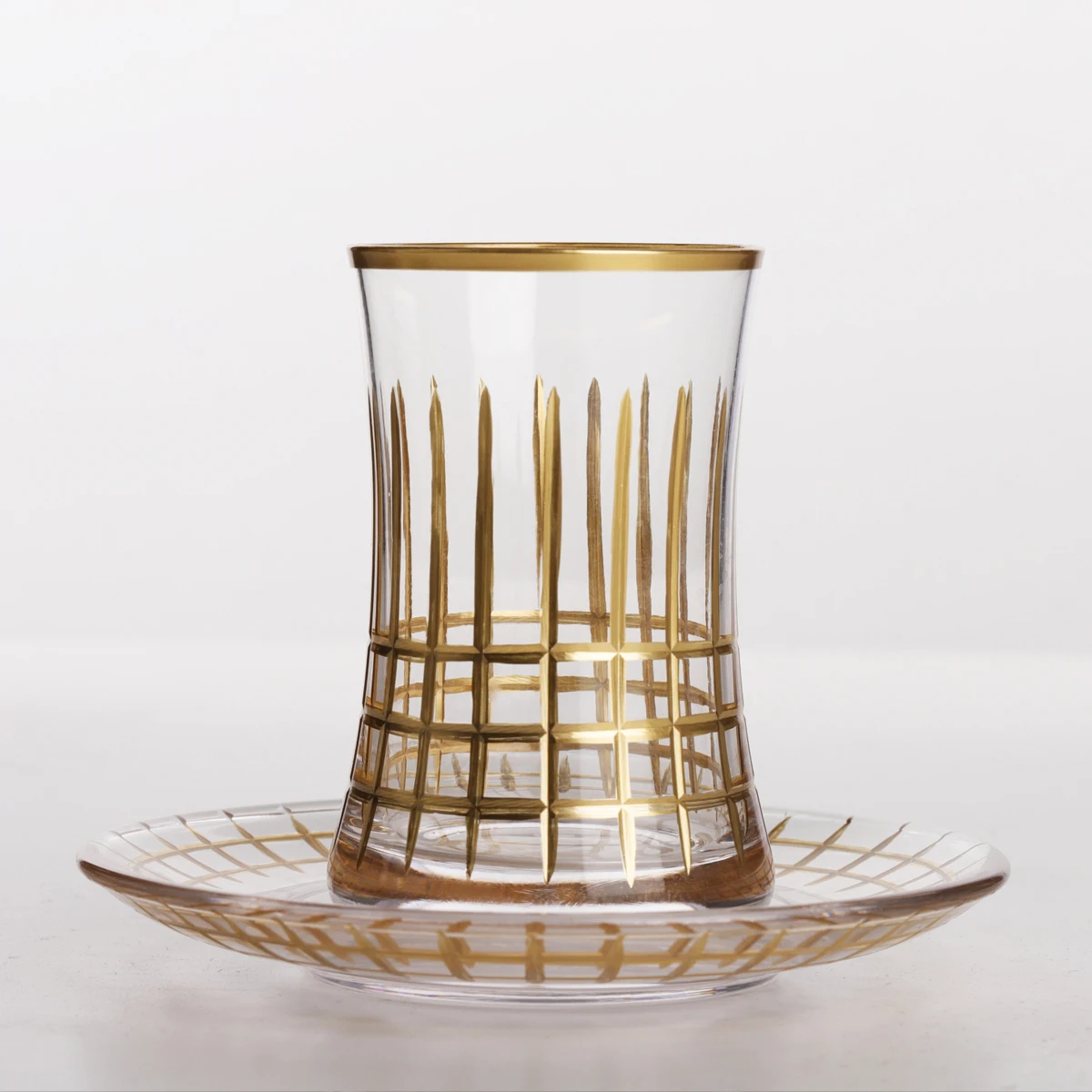 Arabic coffee tea set with gold pattern on glass body and saucer,customized design acceptable