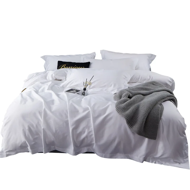 100% Cotton  Bed Sheet  500TC Fitted Bedsheet 4-In-1Bedspread White Bedding Set for Hotel