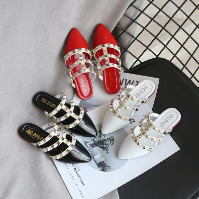 
2020 Kids Girls Children Roman Rivet Slippers Princess Shoes For Girls Wedding Party Dress Rivet Dance Shoes 