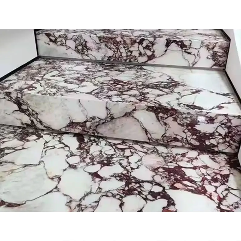 Bulgari marble interior high quality modern style light luxury white background color purple pattern polished stone staircase