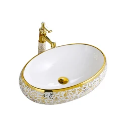 Luxury bathroom lavabo golden sink ceramic art vanity basin electroplated table top wash basin vessel sink