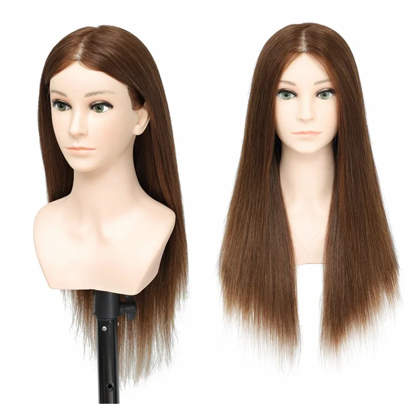 Brown Female Mannequin Head with 18 inch to 22 inch Human Hair Virgin Hair China Training Head for Hair Cut