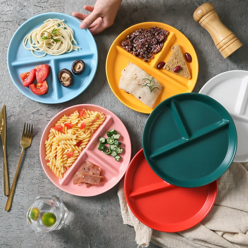 Round 3 Divided Compartment Ceramic Porcelain Snack Dish Plate Modern China for Restaurant Party Factory Cheap Price 8 Inch 2 Pc