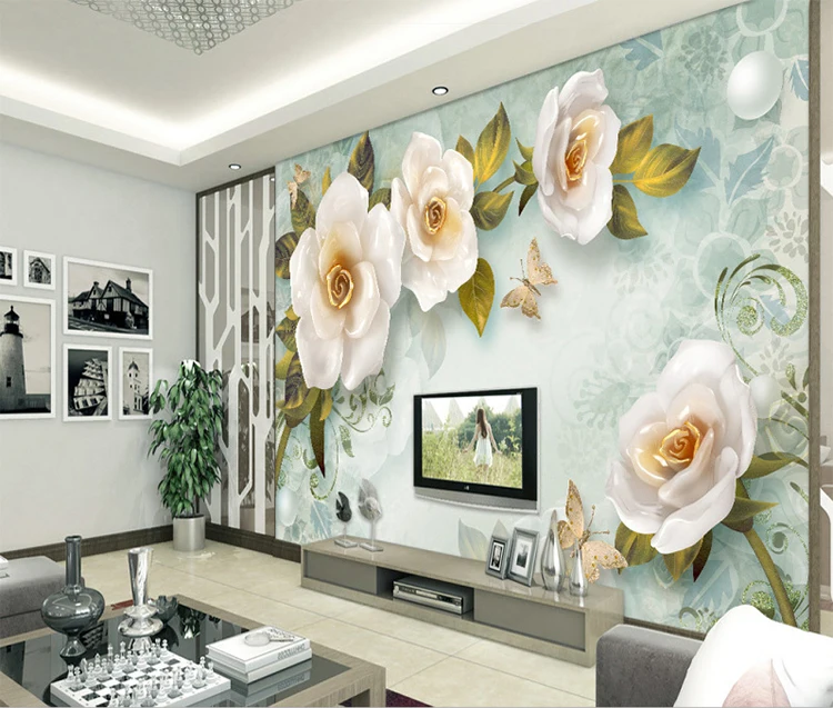 European-style retro  3D mural embossed rose  wall decoration painting pvc wallpaper