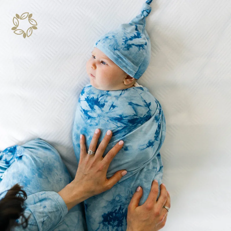  Tie Dye Maternity Robe Matching swaddle and Hat bamboo cotton mommy baby matching