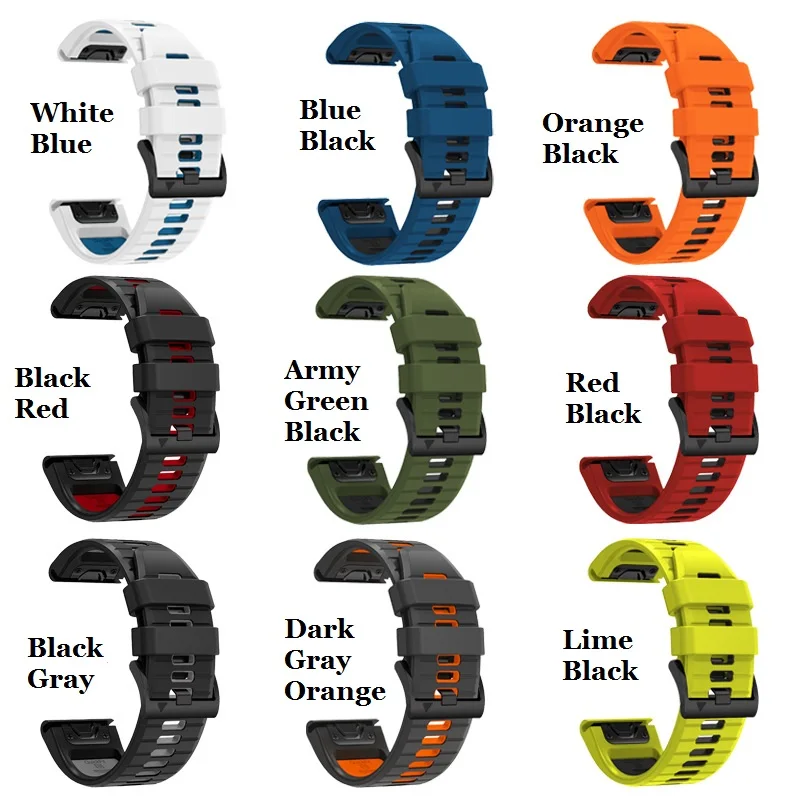 22mm 26mm Quick Release Double Colors Silicone  Watch Silicone for Garmin Fenix7x/7xpro/6x/5x Fenix7/7pro/6