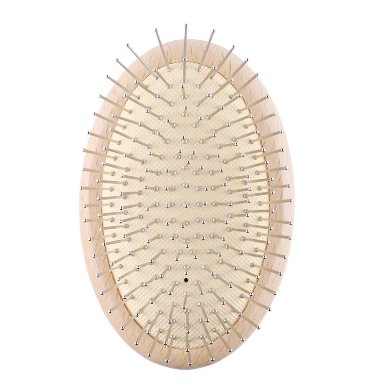 Bamboo Hairdressing Oval Shape Detangling Stainless Steel Bristle Healthy Hair Growing  Scalp Massage Comb Hairbrush