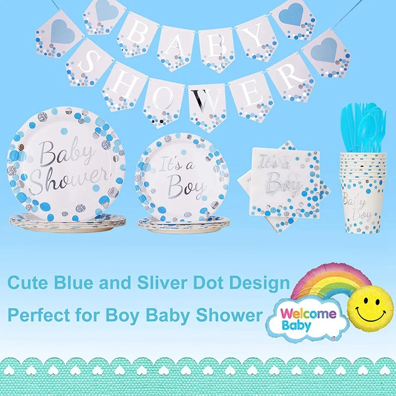 Детский душ babyshower набор одноразовой посуды для мальчиков пол раскрыть Дети День Рождения Вечеринка Baby Shower