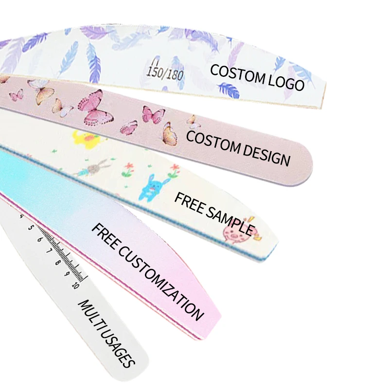 Professional Nail Files Custom Design Cute Emery Board White Wood Private Label Nail File 100/180 Double