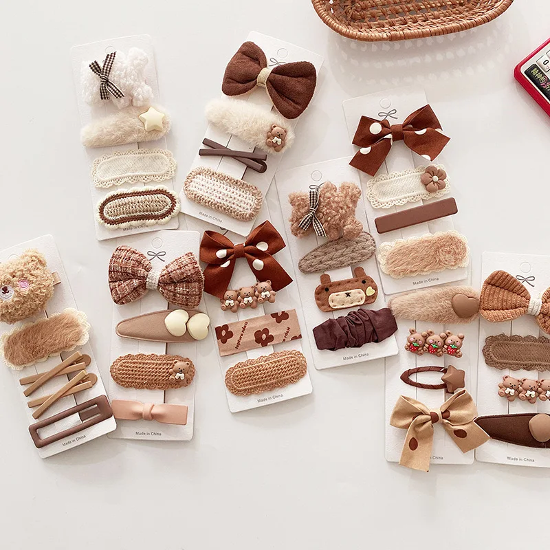 YT 4pcs/set Cute Bow Bear Knots Animal Children Clips Color Hair Accessories Hair Grip Clips Sets For Girls Kids Bangs Hairpin