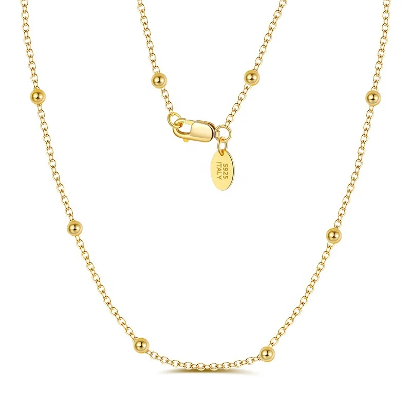 ICEBELA Italian 925 Sterling Silver Chains Jewelry Set Hip Hop 14k Gold 1.4mm Ball Bead Cable Link Chain Necklace For Women