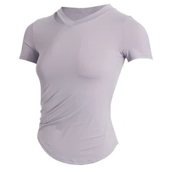 Wholesale High Quality Super Stretchy Solid Colour Short Sleeve Yoga Shirt Tops Custom Exercise Clothing Training Gym Shirts
