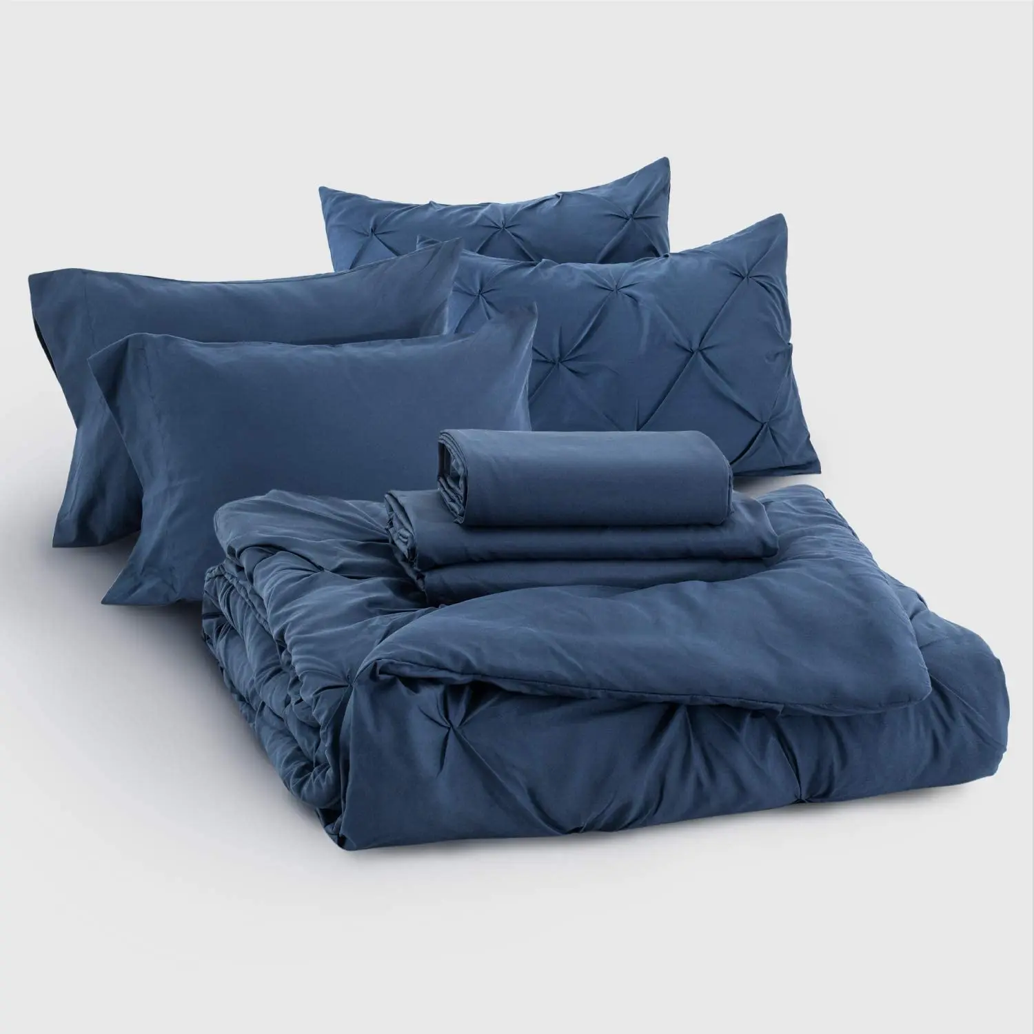Navy Blue Bedding Comforter Sets 8 Pieces Pintuck Bed Comforters,Duvet quilt Sheets, Pillowcases & Shams