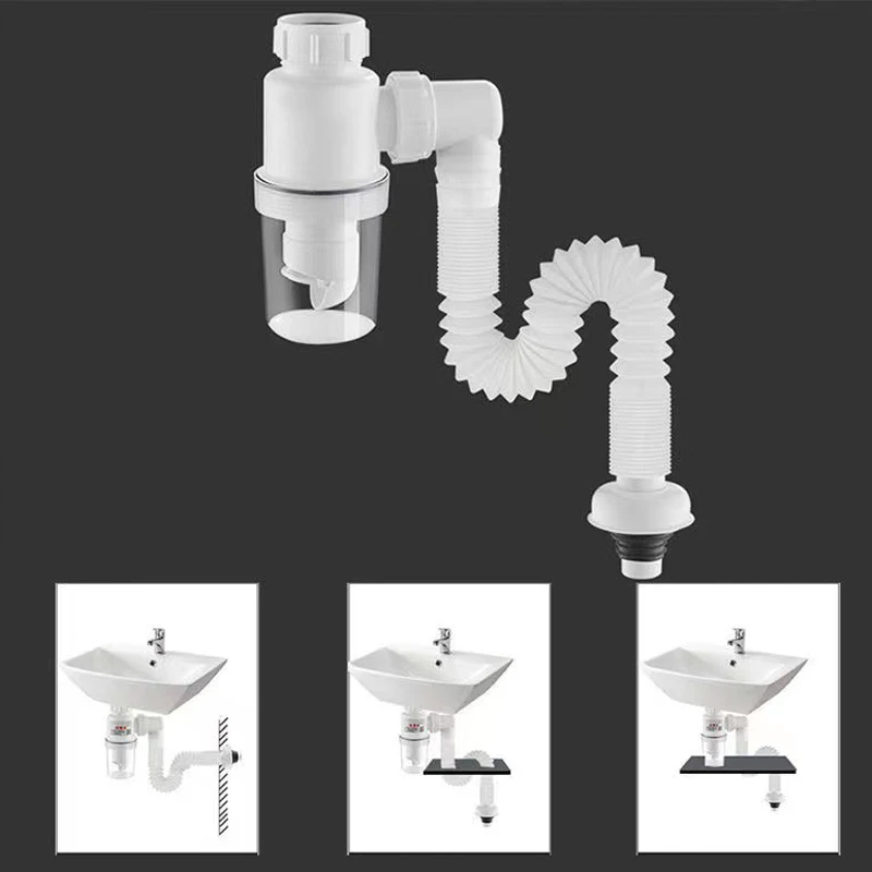 Balcony Transparent Cup Drain Hose Fittings Odor-proof Basin Telescopic PVC Sewer Bathroom Basin Bottle trap Waste pipe