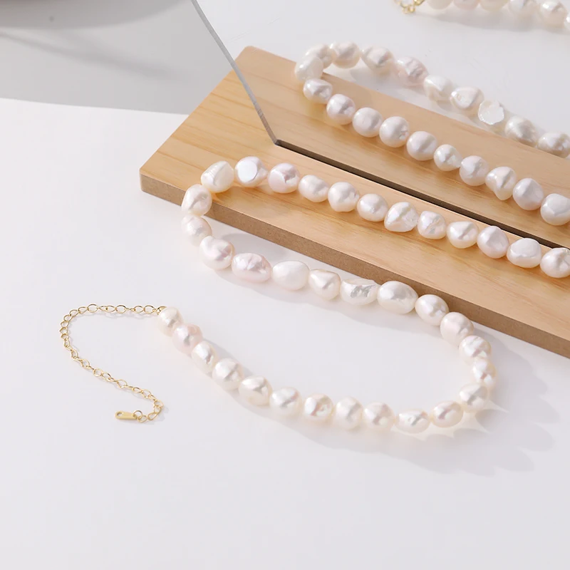 925 Silver Trending Pearl Choker Gold Plated Baroque Pearls Necklace Jewelry