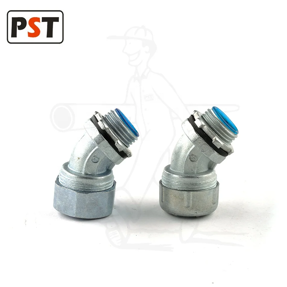 Zinc DNJ 45 Degree Flexible Conduit Connector Pvc Coated Flexible Conduit Fittings