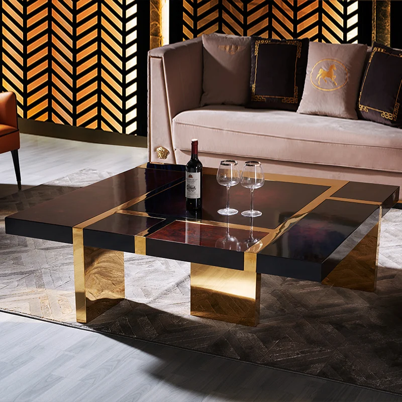 Italian luxury modern center table gold leg marble top square coffee table for living room