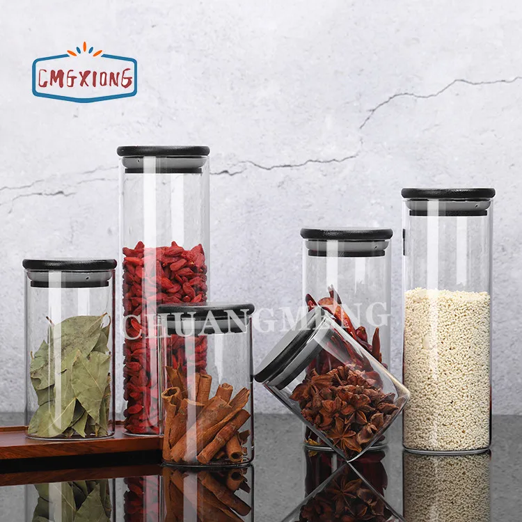 High borosilicate glass sealed food cereal storage containers cans glass jar with bamboo lid