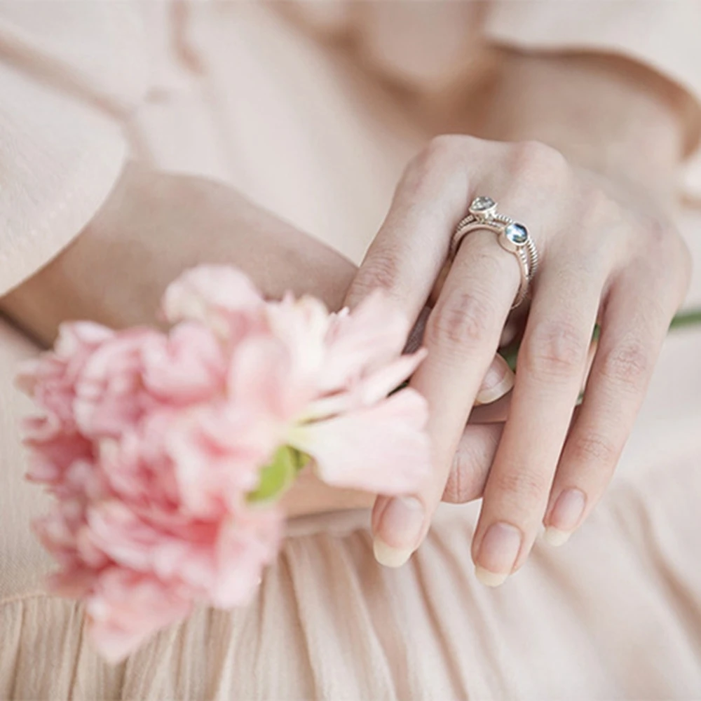 New Trendy Concise Solid 925 Sterling Silver Round Genuine Moonstone Ring