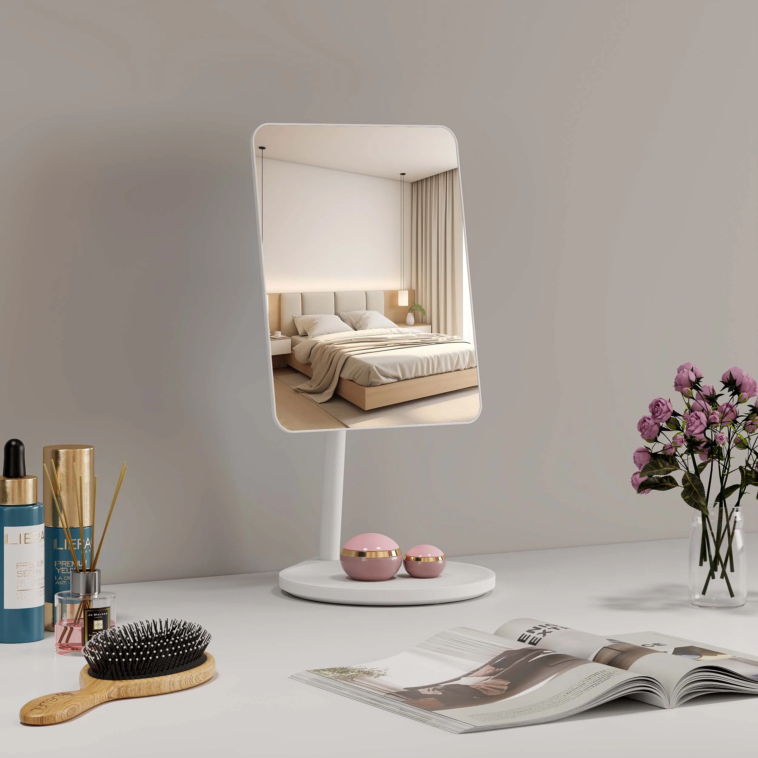 Manufacturers Square Desktop Portable Storage Cosmetic Make Up Adjustable Table White Makeup Vanity With Mirror