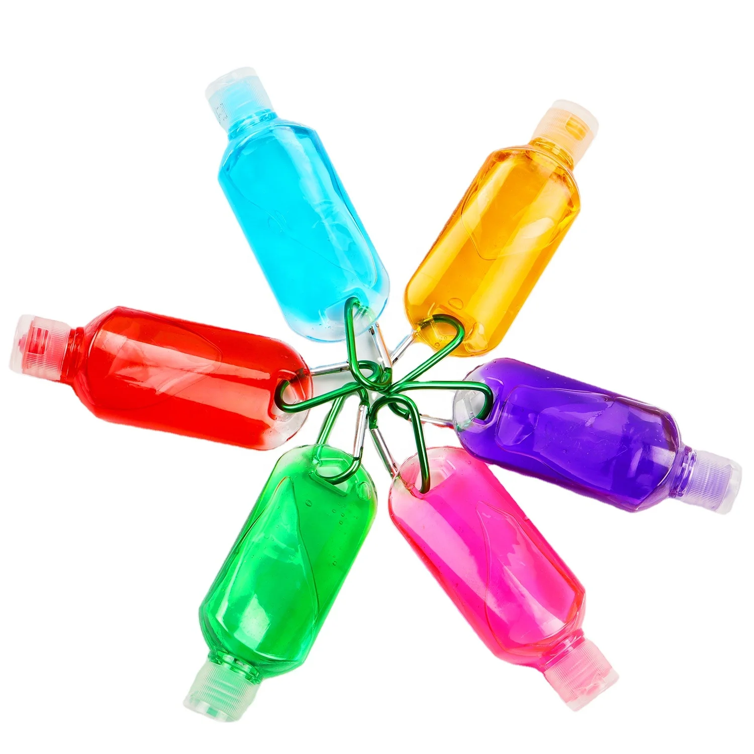 30ml 50ml 60ml PET Plastic  Antibacterial Cleaning Hand Sanitizer Gel keychain Bottle With Flip Top
