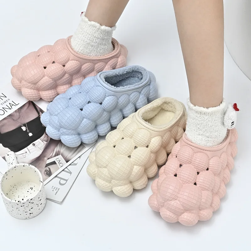 Fashion Wholesale EVA Foam Slippers Women Massage Pink Bubble Slides with Charms