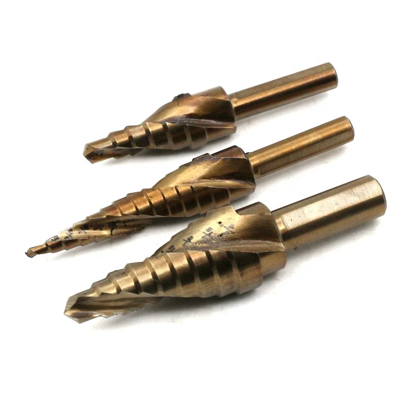 4241 3pcs HSS Titanium Coated 4-12 4-20 4-32 best step drill bit set for Wood Metal Drilling Holes