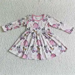 RTS New Arrivals Wholesale Clothing Kids Short Sleeve White Pink Horses House Dresses Baby Kids Print Dress Children Daily Wear