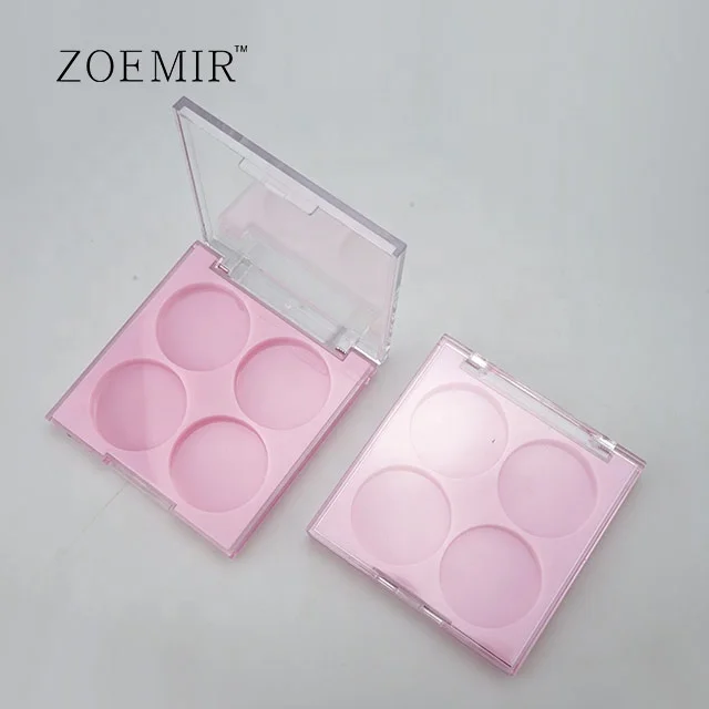 Square pink empty makeup eyeshadow containers plastic cosmetic packaging 4 color palette eyeshadow case
