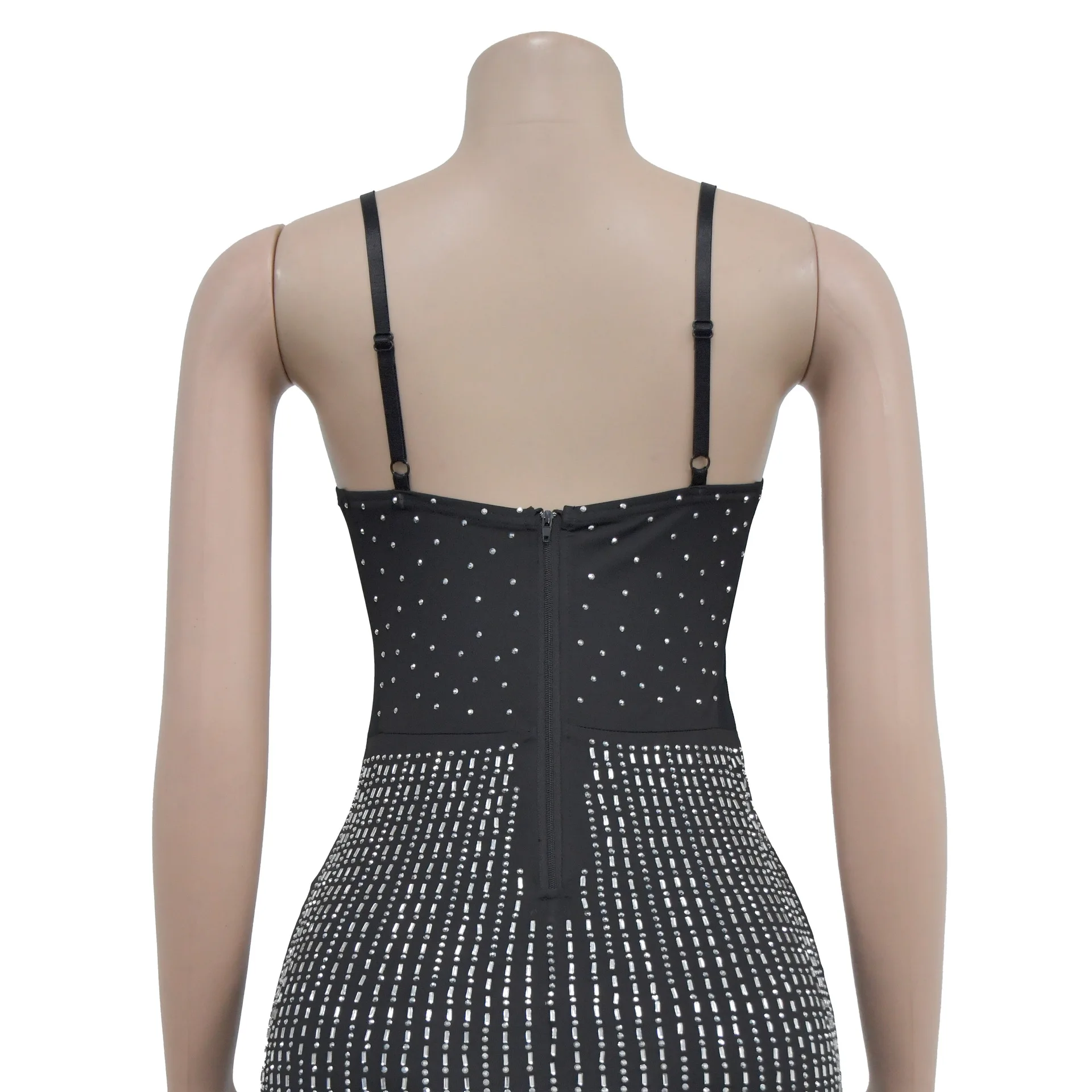 New Luxury Rhinestone Mini Dress Woman Sleeveless Mesh See Through Skiny Dress Female Summer Evening Pencil Dress