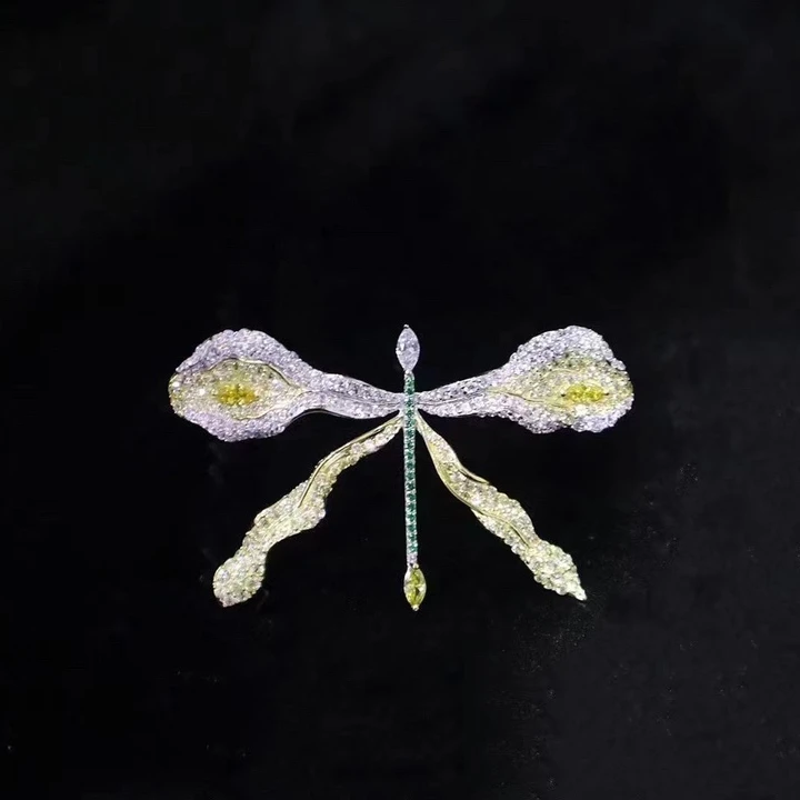 39x62mm 925 Sterling Silver Zircon Animal Shape Dragonfly Beautiful Fashion  Brooch For Women