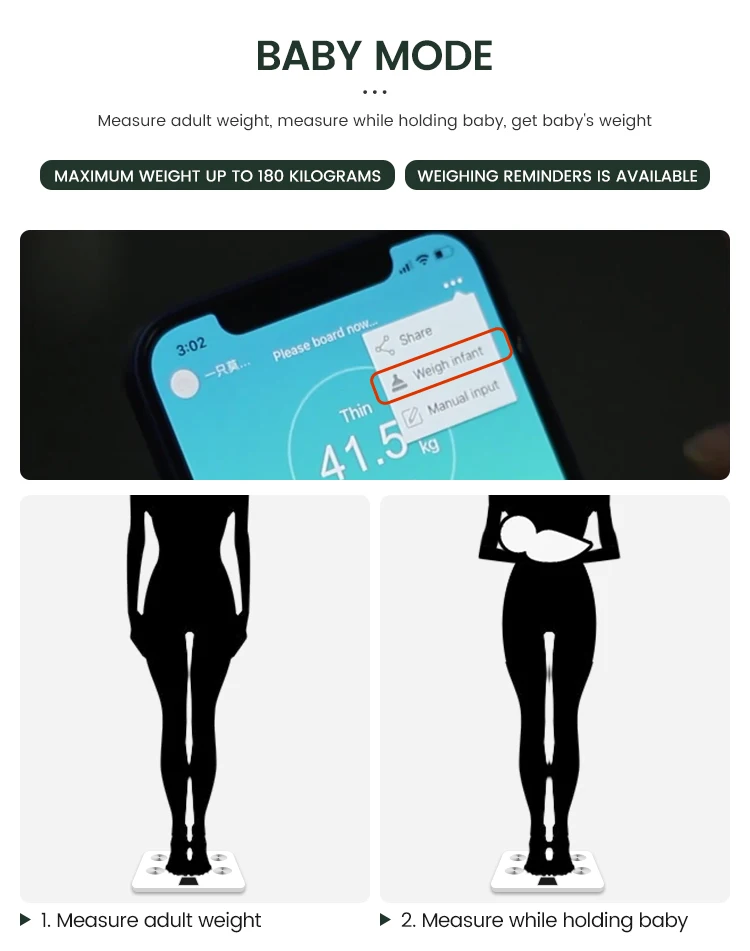 180kg Smart body fat weight analyzer scale with body fat weight analysis app