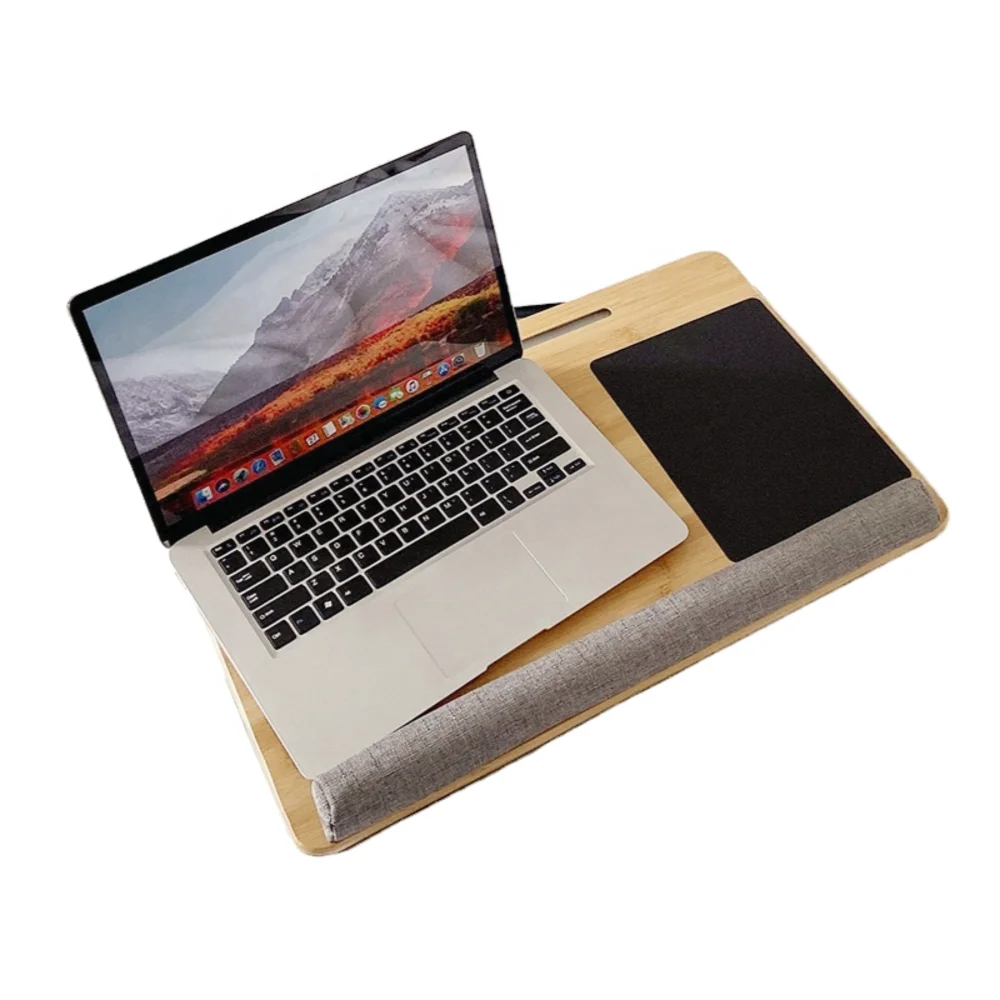 Portable Bamboo Laptop Knee Desk Wood Sofa Bed Table Fashionable Laptop Stand Lap Desk with Cushion and Soft Wrist Pad