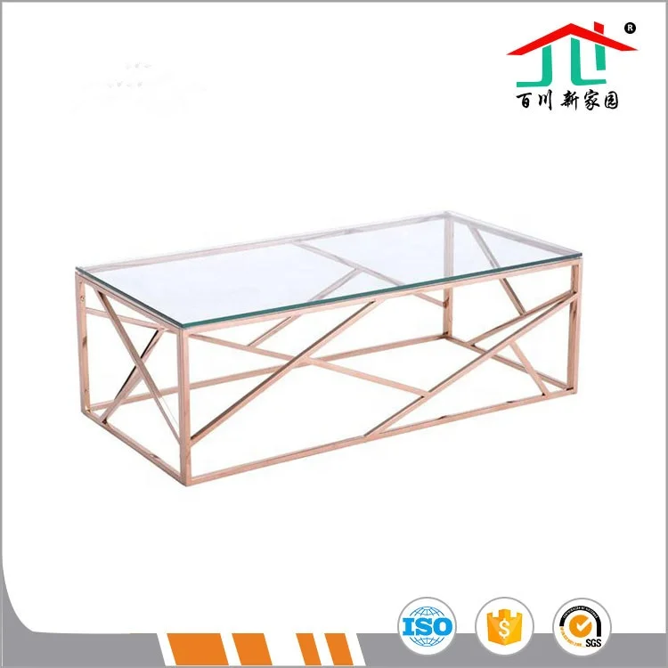 
Home furniture golden glass top coffee table stainless steel coffee table 