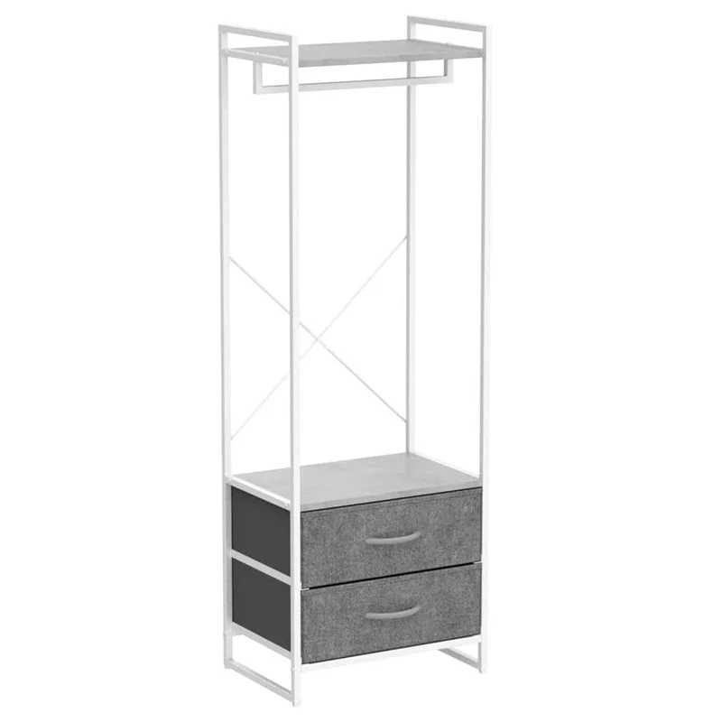 Custom Wood Top, Steel Frame, Fabric Drawers - Tall Closet Storage Organizer for Hanging Shirts, Dresses, Jackets Clothing Rack