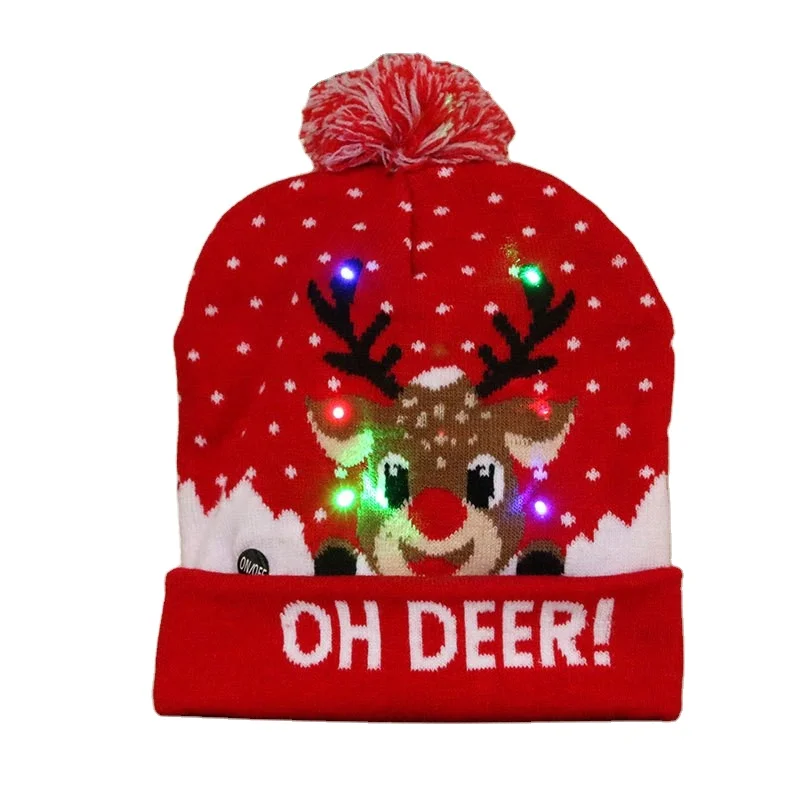 LED Christmas Hats Santa Cap Knitted Beanie Hat Light up Cartoon Christmas Pendant Lighting New Year Supplies