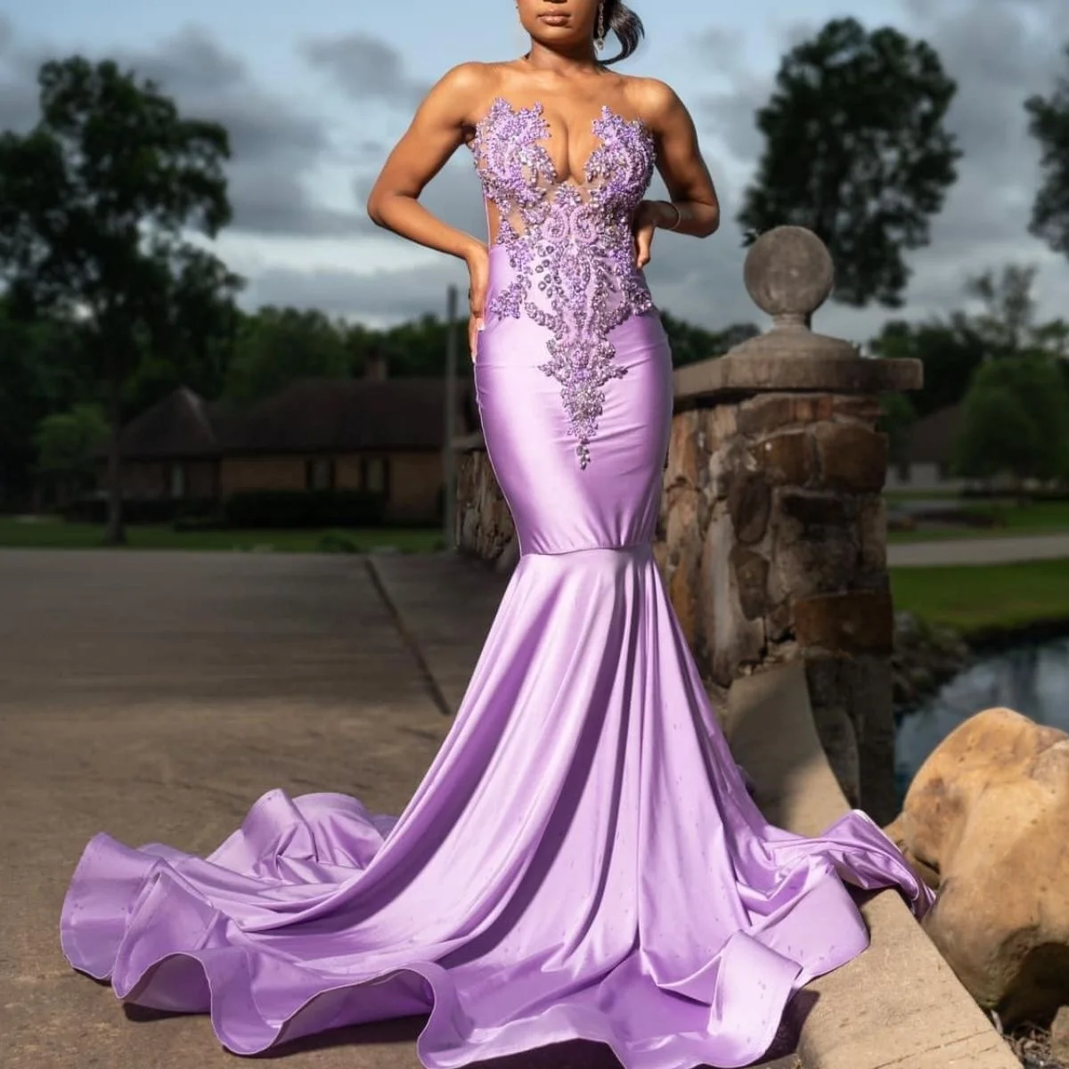 Ocstrade Vestido Wedding Gowns Maxi Dress Bridal Luxury Beaded Lilac Rhinestone Applique Evening Dress Custom 2024 Prom Dresses